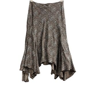 Vintage Ana Skirt Womens 4 Brown Floral Asymmetrical Midi Boho Hippie Peasant